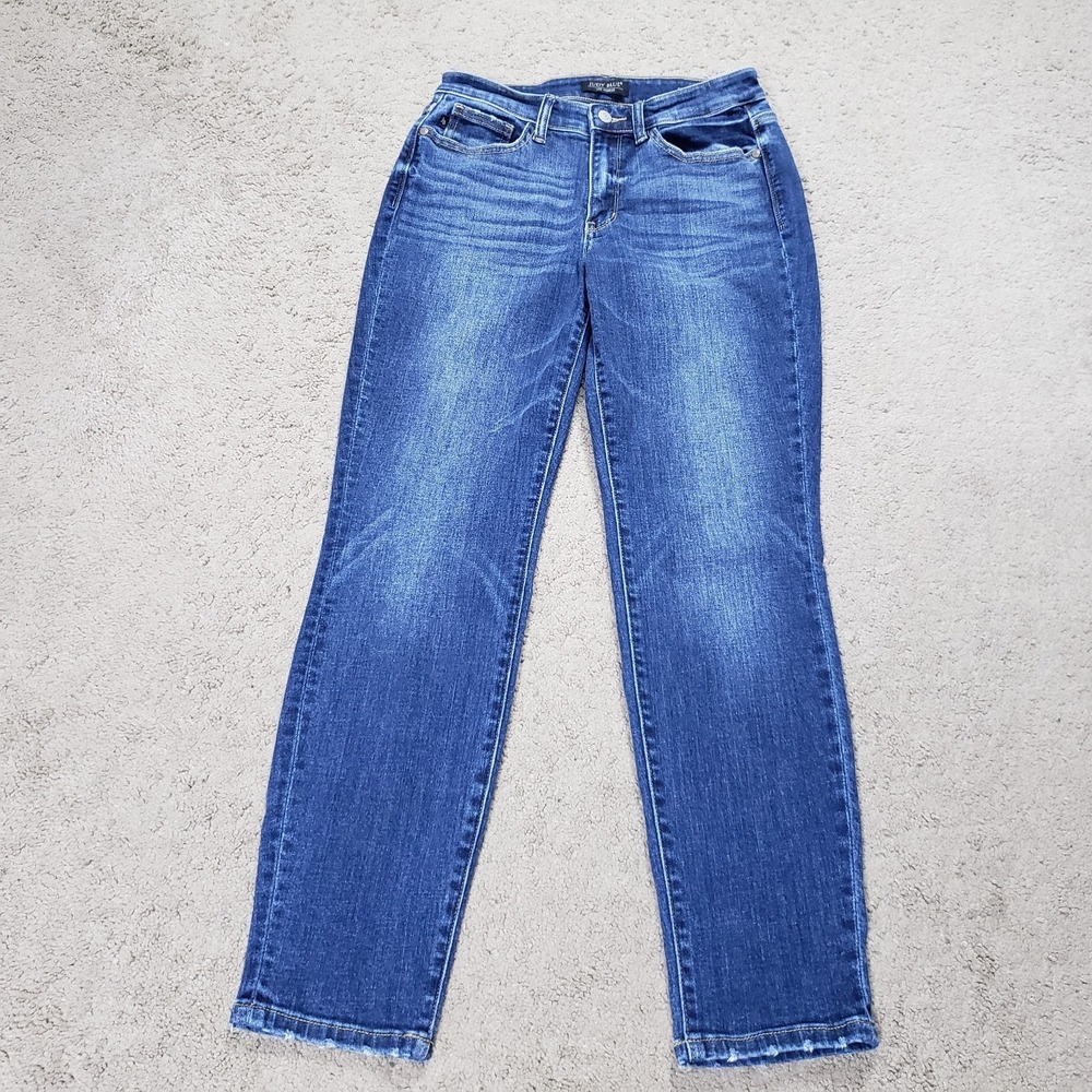 Judy Blue Jeans Womens 3/26 Blue Boyfriend Fit Distressed Whiskered Denim 28x29